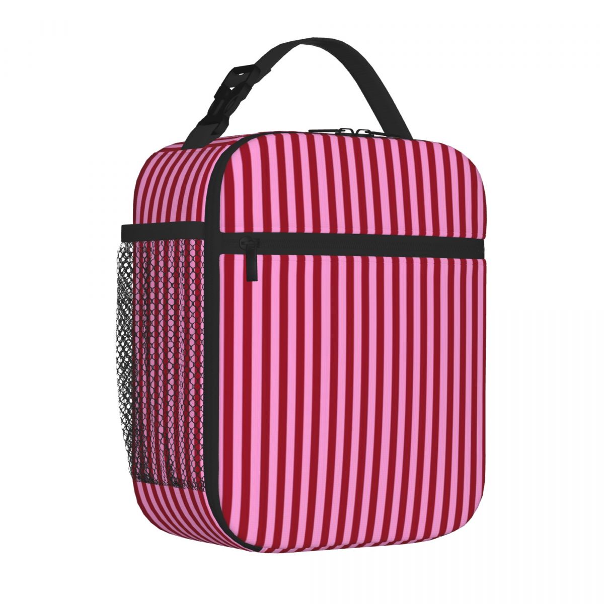Luxury Bags On Sales - กระเป๋าใส่อาหารกลางวันสุดหรู ลายแถบสีแดงราสเบอร์รี่บนพื้นสีชมพู สำหรับนักเรียนมัธยมปลาย พร้อมฉนวนกันความร้อน ขายดี