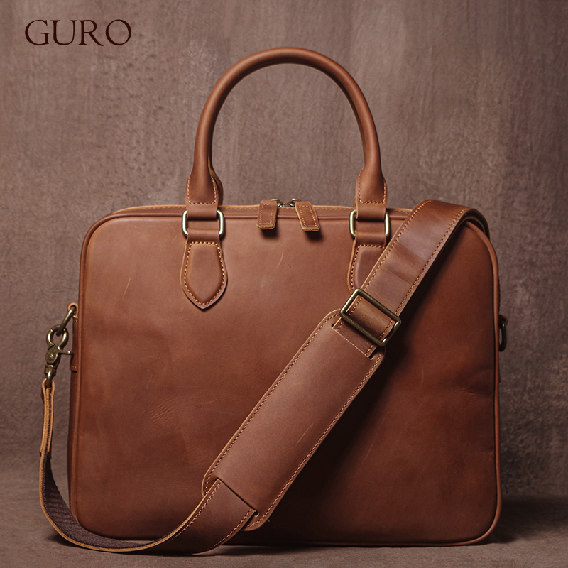 GURO Men Crazy Horse Cowhide ก - Luxury Bags Tote บทวิจารณ์และราคา
